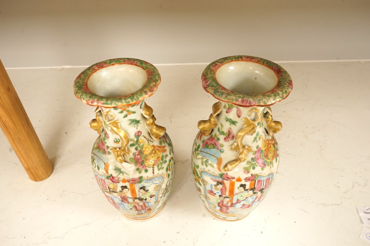 A pair of 19th century Chinese famille rose vases, 24cm